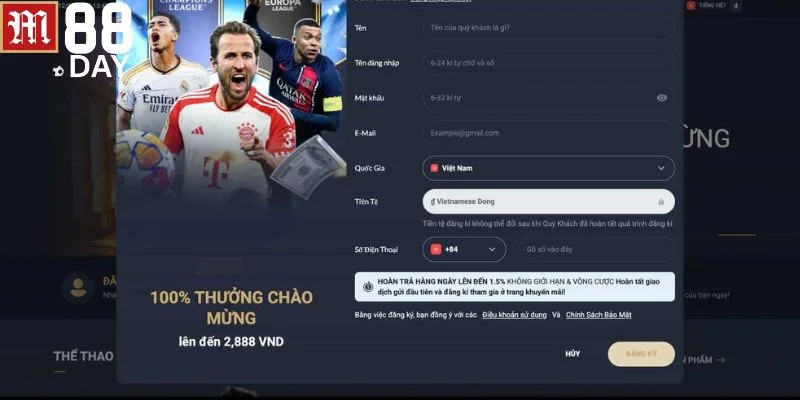 Các bước đăng ký M88 vô cùng đơn giản.