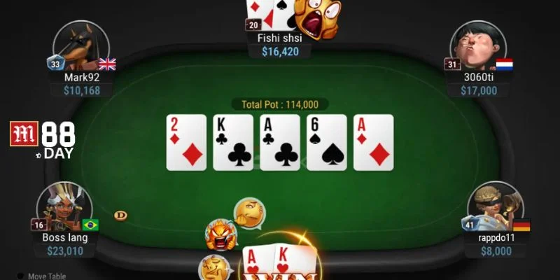Poker là bộ môn cược thưởng cực sôi động, hấp dẫn tại M88.